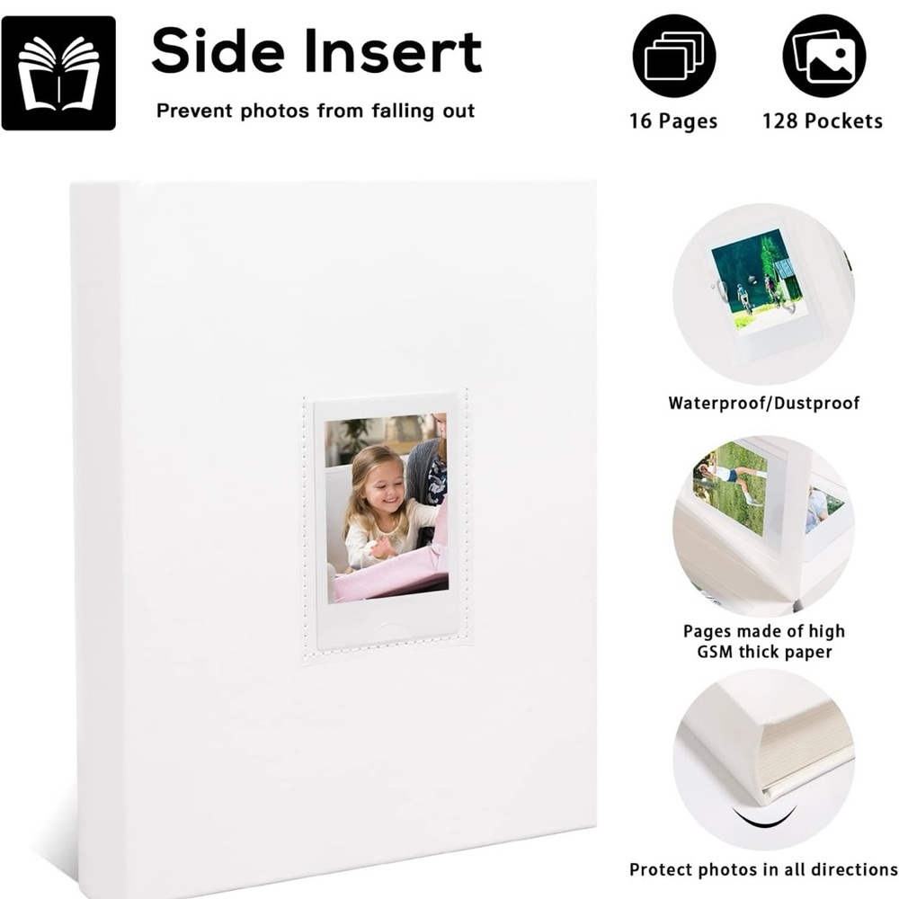 White Faux Leather Photo Album for Polaroid Pictures 128 Pockets NWT - Picture 5 of 7